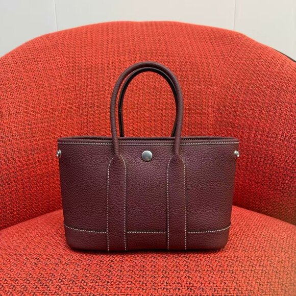 Premium Genuine Leather Garden Party Tote - Bordeaux Red - Picture 2 of 9